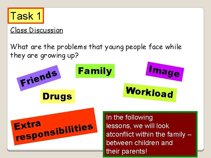 Task 1 Class Discussion What are the problems that young people face while they