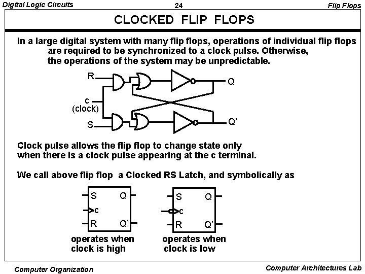 Digital Logic Circuits 24 Flip Flops CLOCKED FLIP FLOPS In a large digital system