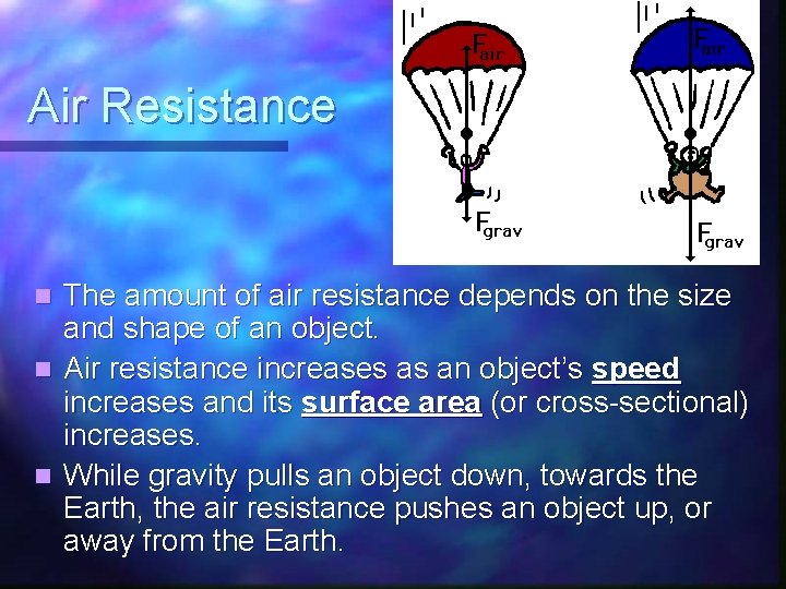 Air Resistance The amount of air resistance depends on the size and shape of Air Resistance The amount of air resistance depends on the size and shape of