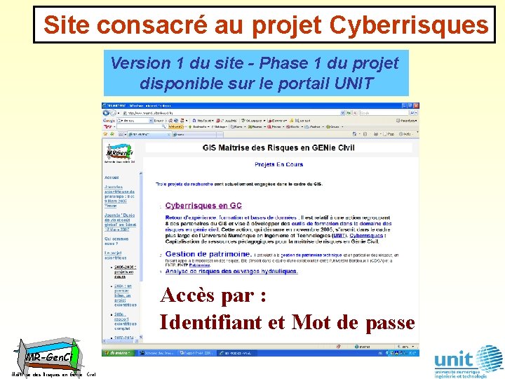 Site consacré au projet Cyberrisques Version 1 du site - Phase 1 du projet