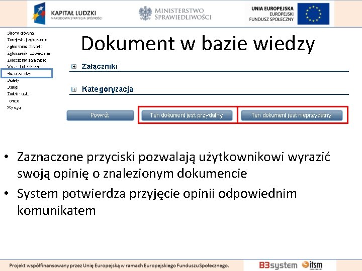 Dokument w bazie wiedzy • Zaznaczone przyciski pozwalają użytkownikowi wyrazić swoją opinię o znalezionym