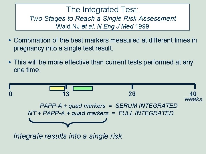 The Integrated Test: Two Stages to Reach a Single Risk Assessment Wald NJ et The Integrated Test: Two Stages to Reach a Single Risk Assessment Wald NJ et