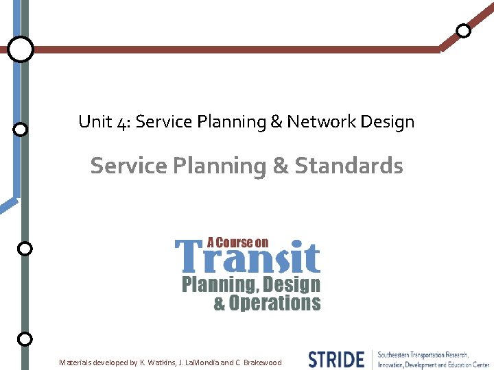 Unit 4: Service Planning & Network Design Service Planning & Standards Materials developed by