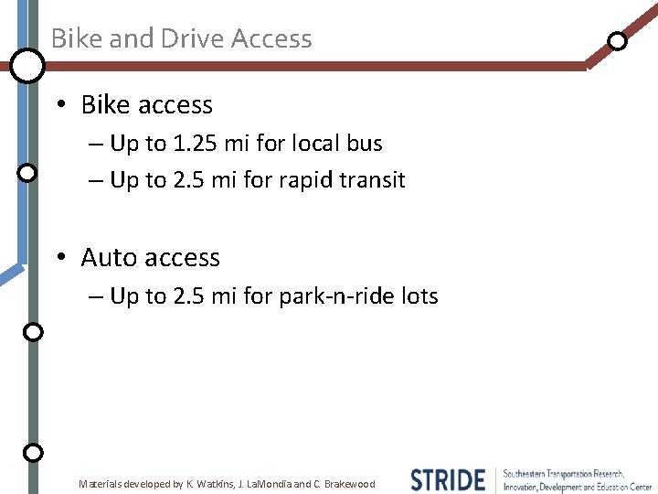 Bike and Drive Access • Bike access – Up to 1. 25 mi for