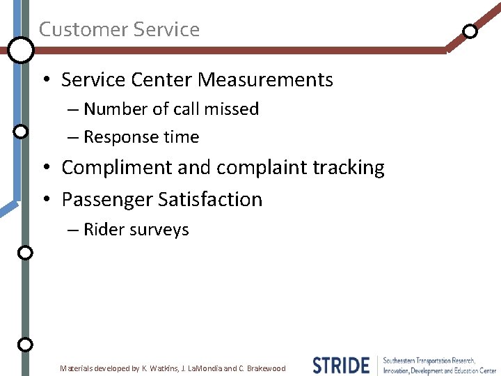 Customer Service • Service Center Measurements – Number of call missed – Response time