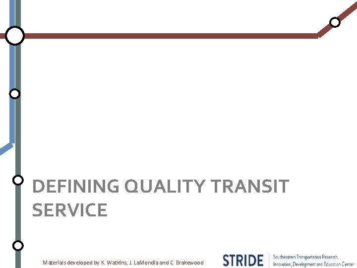 DEFINING QUALITY TRANSIT SERVICE Materials developed by K. Watkins, J. La. Mondia and C.