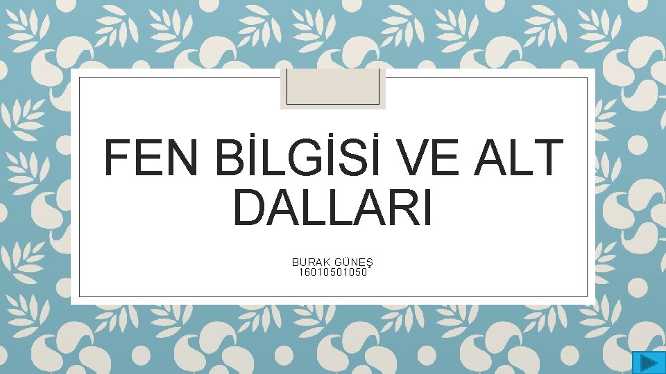 FEN BİLGİSİ VE ALT DALLARI BURAK GÜNEŞ 1601050 