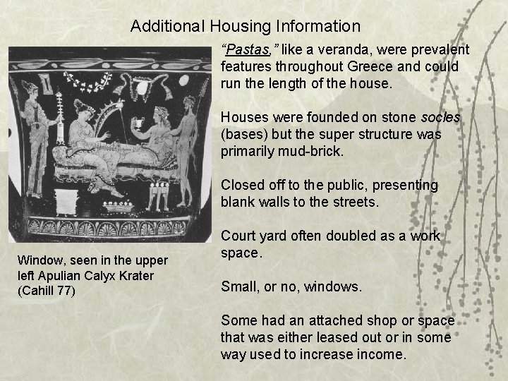 Additional Housing Information “Pastas, ” like a veranda, were prevalent features throughout Greece and