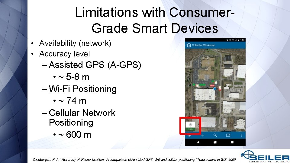 Limitations with Consumer. Grade Smart Devices • Availability (network) • Accuracy level – Assisted