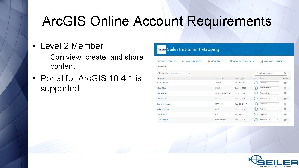 Arc. GIS Online Account Requirements • Level 2 Member – Can view, create, and