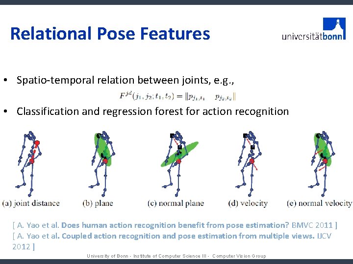 Relational Pose Features • Spatio-temporal relation between joints, e. g. , • Classification and
