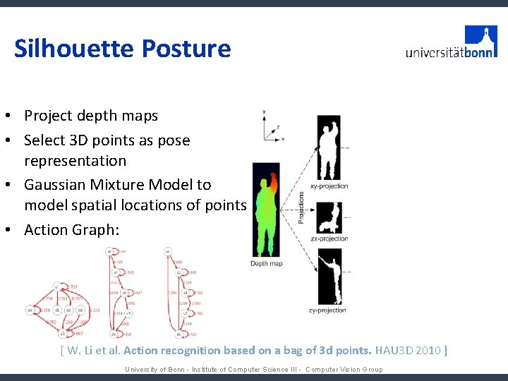 Silhouette Posture • Project depth maps • Select 3 D points as pose representation