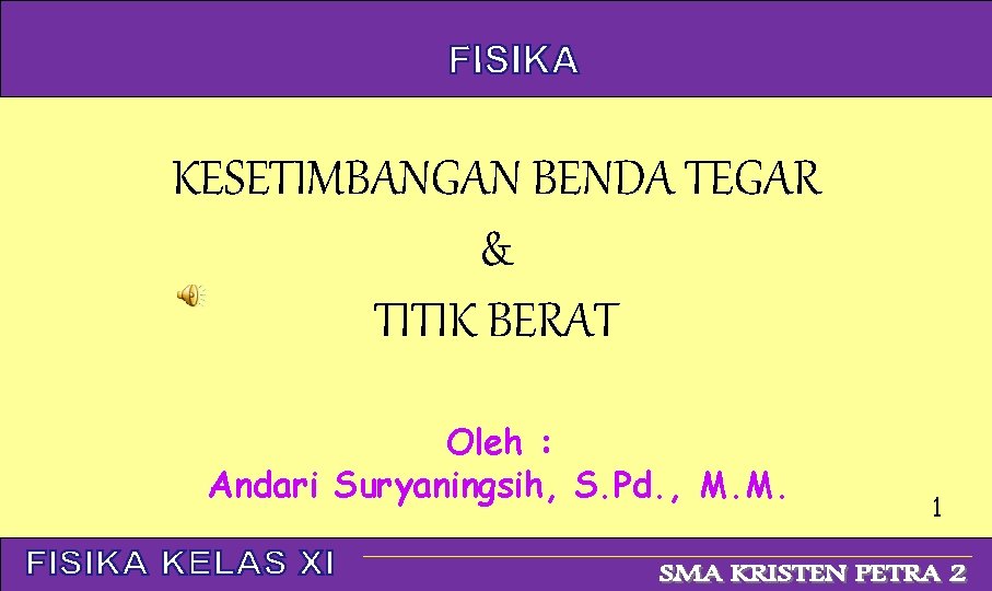KESETIMBANGAN BENDA TEGAR & TITIK BERAT Oleh : Andari Suryaningsih, S. Pd. , M.