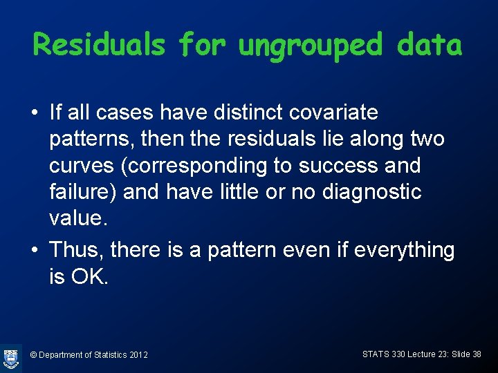 Residuals for ungrouped data • If all cases have distinct covariate patterns, then the