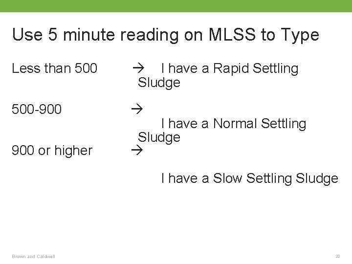 Use 5 minute reading on MLSS to Type Less than 500 I have a