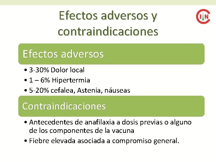 Efectos adversos y contraindicaciones Efectos adversos • 3 -30% Dolor local • 1 –