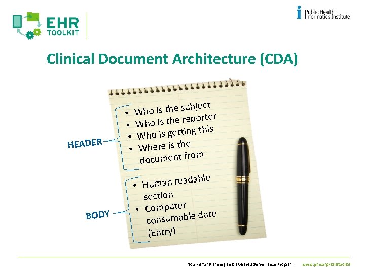 Clinical Document Architecture (CDA) HEADER BODY ubject s e h t is o h