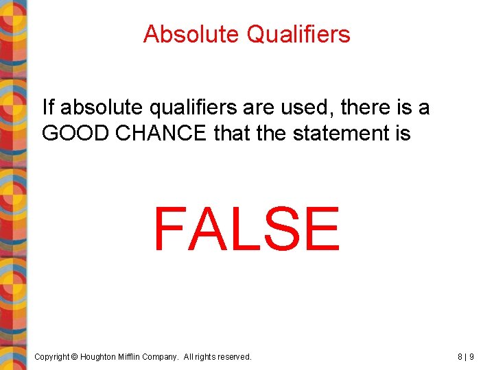 Absolute Qualifiers If absolute qualifiers are used, there is a GOOD CHANCE that the
