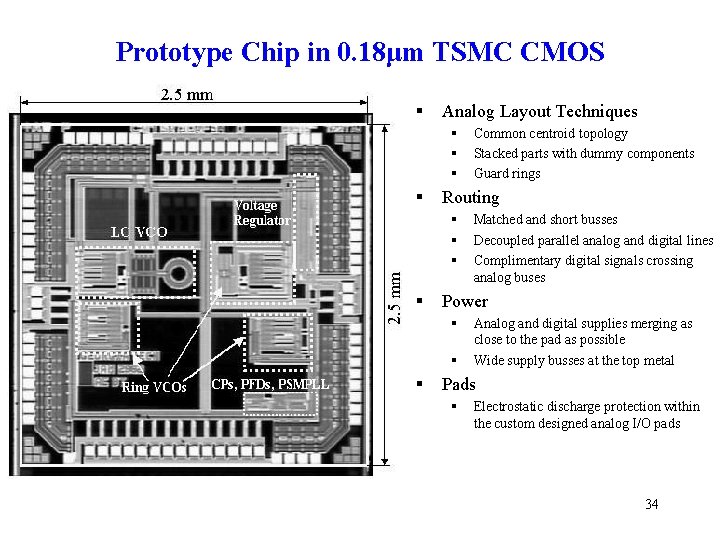 Prototype Chip in 0. 18μm TSMC CMOS § Analog Layout Techniques § § Routing