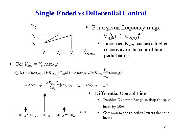 Single-Ended vs Differential Control § For a given frequency range Vdd KVCO § Increased