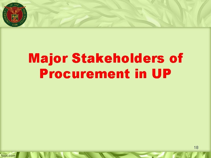 Major Stakeholders of Procurement in UP 18 