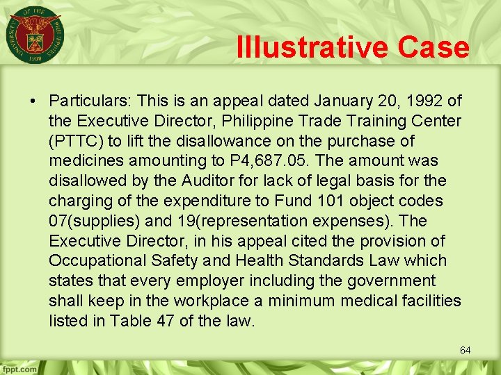 Illustrative Case • Particulars: This is an appeal dated January 20, 1992 of the