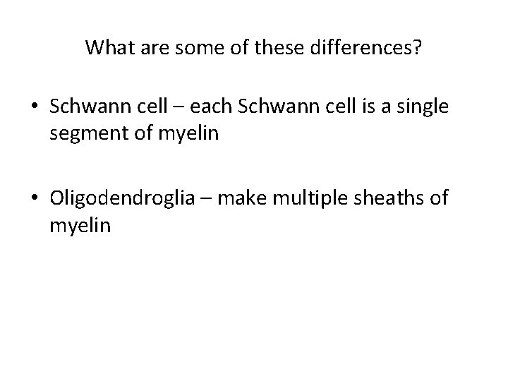 What are some of these differences? • Schwann cell – each Schwann cell is