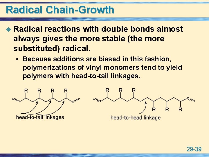 Radical Chain-Growth u Radical reactions with double bonds almost always gives the more stable