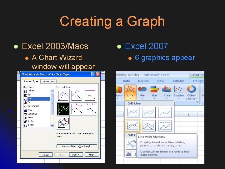 Creating a Graph l Excel 2003/Macs l A Chart Wizard window will appear l