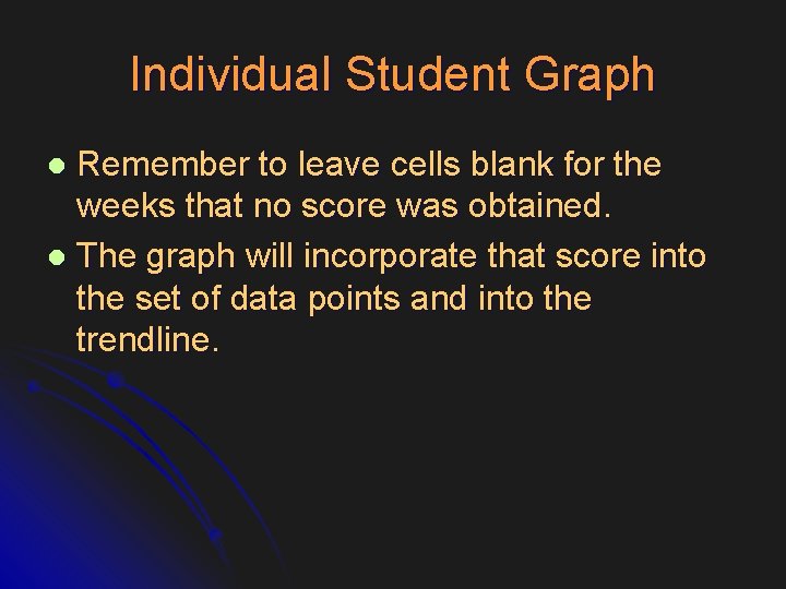 Individual Student Graph Remember to leave cells blank for the weeks that no score