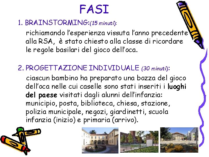 FASI 1. BRAINSTORMING: (15 minuti): richiamando l’esperienza vissuta l’anno precedente alla RSA, è stato
