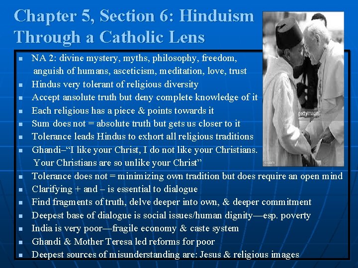 Chapter 5, Section 6: Hinduism Through a Catholic Lens n n n n NA