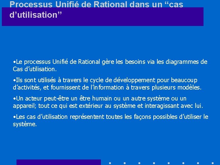 Processus Unifié de Rational dans un “cas d’utilisation” • Le processus Unifié de Rational