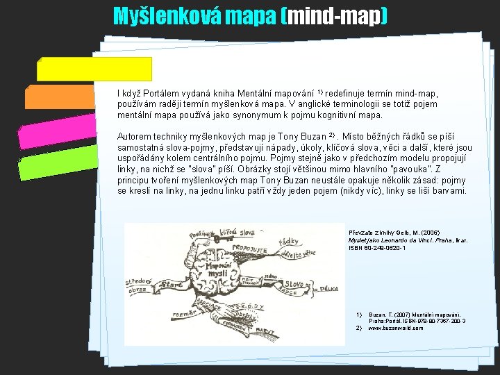 Myšlenková mapa (mind-map) I když Portálem vydaná kniha Mentální mapování 1) redefinuje termín mind-map,