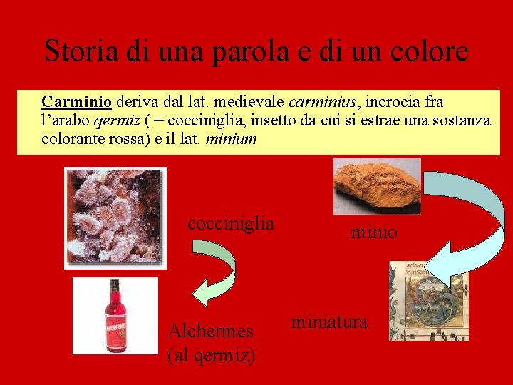 Storia di una parola e di un colore Carminio deriva dal lat. medievale carminius,