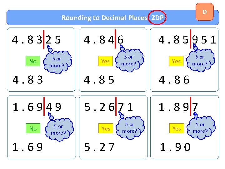 D Rounding to Decimal Places: 2 DP 4. 8325 No 5 or more? 4.