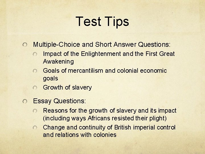 Test Tips Multiple-Choice and Short Answer Questions: Impact of the Enlightenment and the First