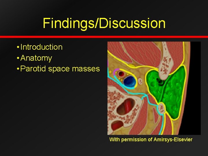 Findings/Discussion • Introduction • Anatomy • Parotid space masses With permission of Amirsys-Elsevier 