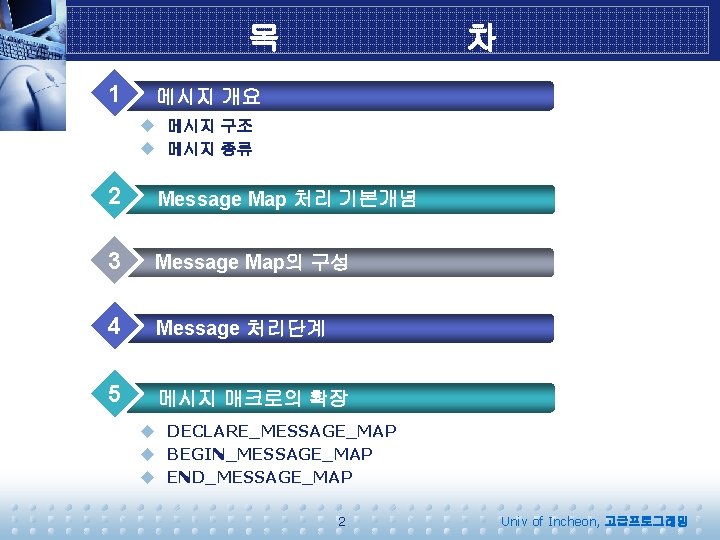 목 1 차 메시지 개요 u 메시지 구조 u 메시지 종류 2 Message Map