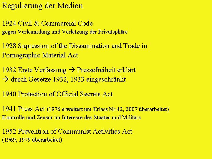 Regulierung der Medien 1924 Civil & Commercial Code gegen Verleumdung und Verletzung der Privatsphäre