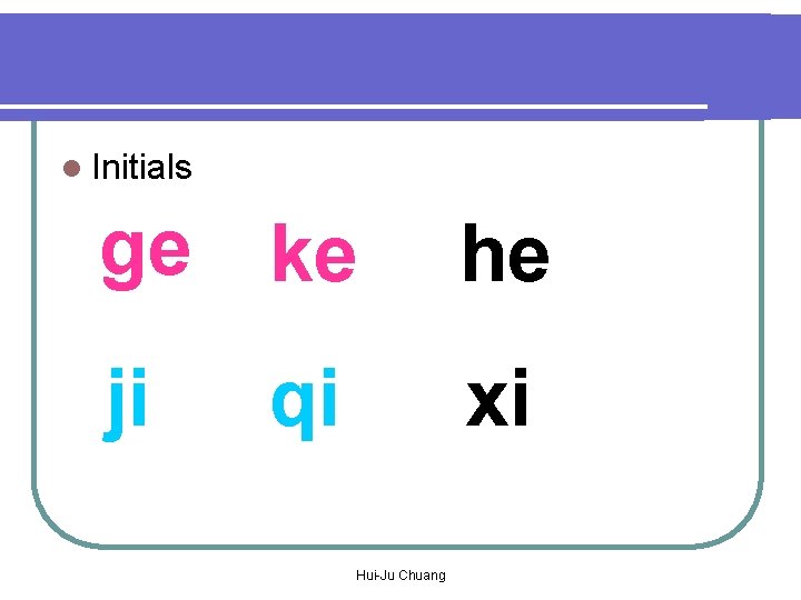 l Initials ge ke he ji xi qi Hui-Ju Chuang 