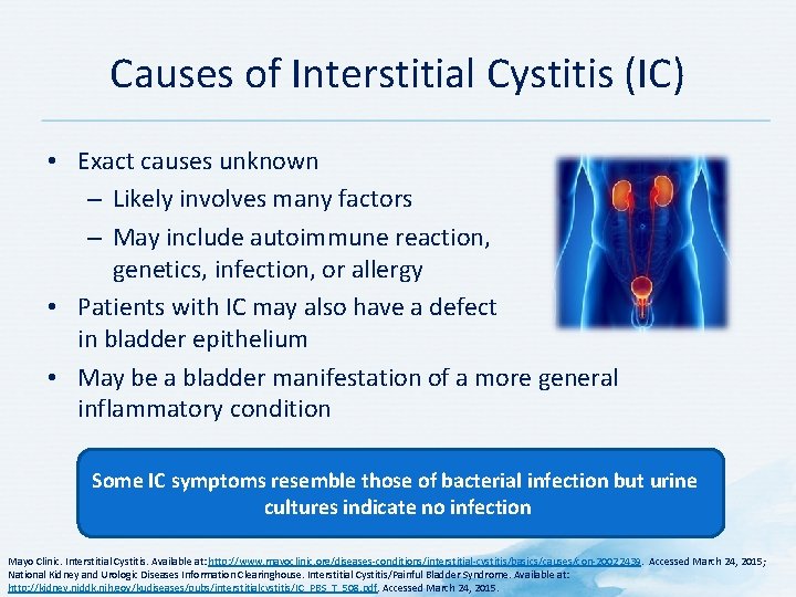 Causes of Interstitial Cystitis (IC) • Exact causes unknown – Likely involves many factors