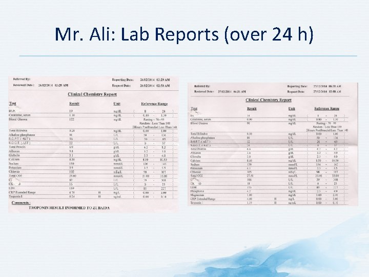 Mr. Ali: Lab Reports (over 24 h) 