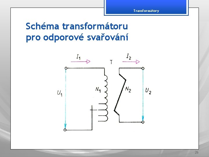 Transformátory Schéma transformátoru pro odporové svařování 26 