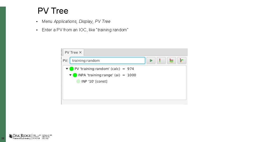 PV Tree 25 • Menu Applications, Display, PV Tree • Enter a PV from