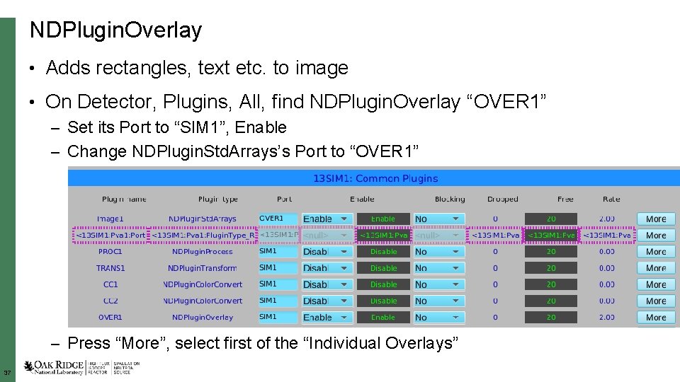 NDPlugin. Overlay • Adds rectangles, text etc. to image • On Detector, Plugins, All,