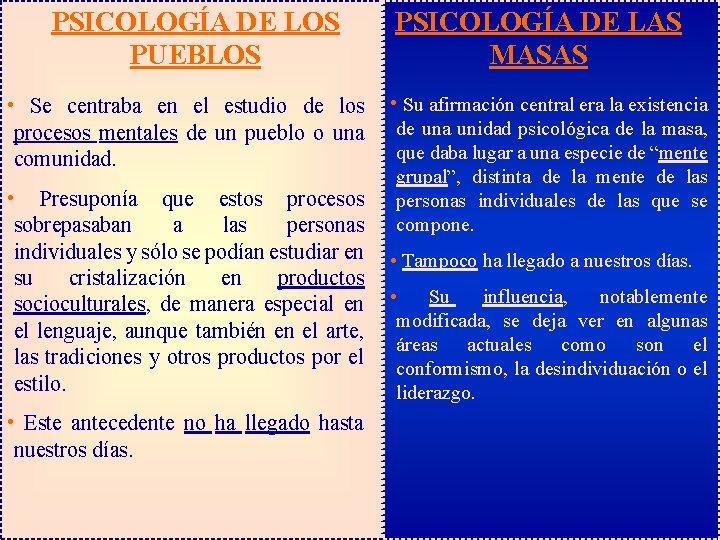 PSICOLOGÍA DE LOS PUEBLOS • Se centraba en el estudio de los procesos mentales