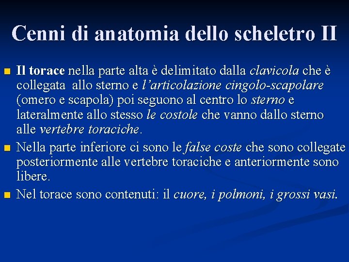 Cenni di anatomia dello scheletro II n n n Il torace nella parte alta