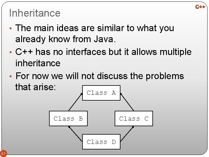 Inheritance • The main ideas are similar to what you already know from Java.