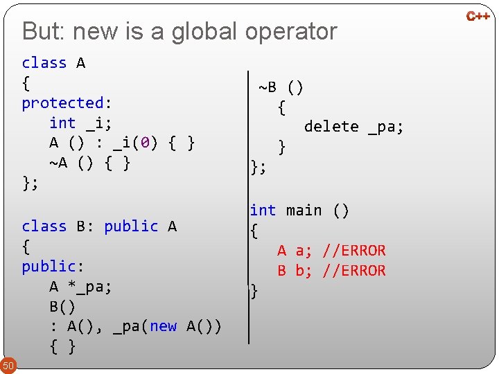 But: new is a global operator class A { protected: int _i; A ()